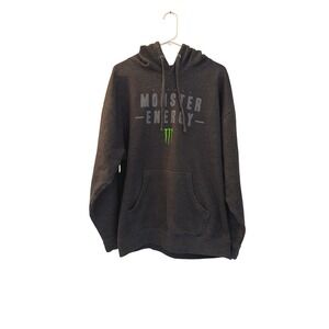 Monster Energy Hoodie Mens Charcoal Gray Y2K Logo Pullover Sweatshirt XL